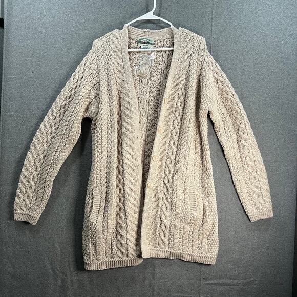 Aran Draft Merino Wool Button Front Sweater Cardigan Size Large Parsnip - Picture 1 of 12